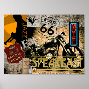 ルート66ジャズスピーカー付きバイク ポスター