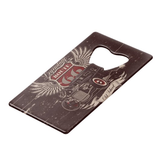 ルート66ステンレス鋼ボトルオープナー クレジットカード栓抜き (正面アングル)