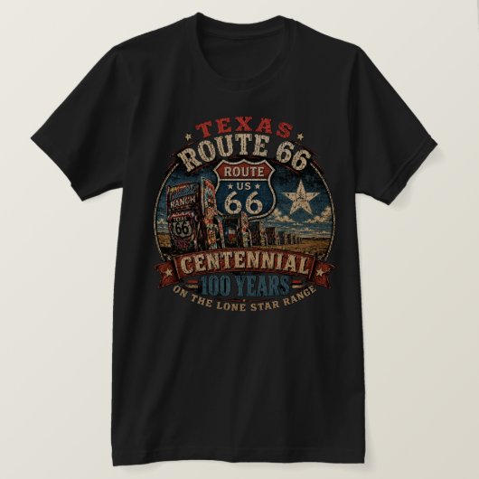 ルート66テキサス100周年記念アパレル Tシャツ (デザイン正面)