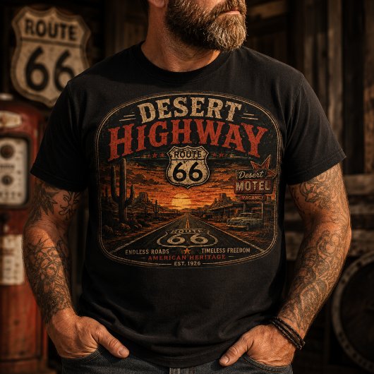 ルート66デザートハイウェイ ビンテージ アメリカーナ Tシャツ