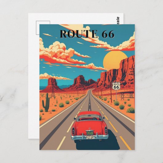 ルート66レッドカーデザートドライブヴィンテージ ポストカード (正面/裏面)