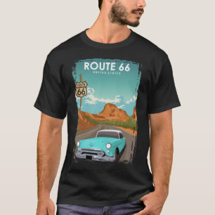 ルート66ヴィンテージレトロアメリカ旅行ポスター Tシャツ