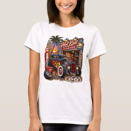 ルート66ヴィンテージ ホットロッドガレージTシャツ 女性用 Tシャツ