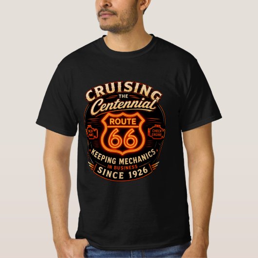 ルート66創立100周年ネオン整備士ファッション Tシャツ (正面)