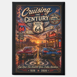 ルート66創立100周年記念のクラシックカー ネオンロード マグネット