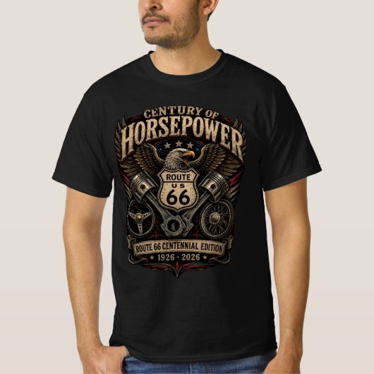 ルート66創立100周年記念イーグル・バイカー・ロードウェア Tシャツ (正面)
