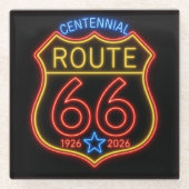 ルート66創立100周年記念ネオン調アメリカーナデコレーション ガラスコースター (正面)