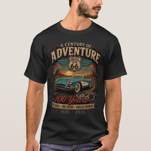 ルート66創立100周年記念バイカーウェア Tシャツ (正面)