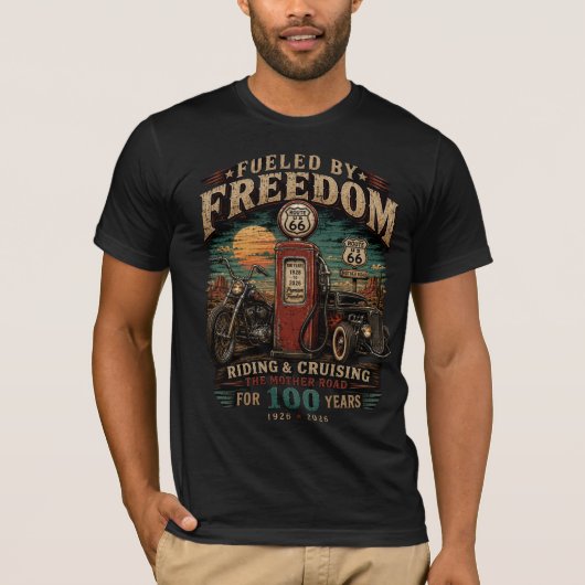 ルート66創立100周年記念バイカーカルチャー Tシャツ (正面)