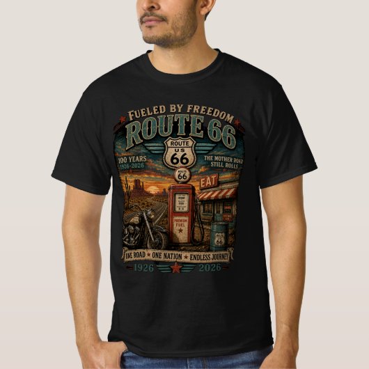 ルート66創立100周年記念ヴィンテージバイカーウェア Tシャツ (正面)