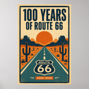ルート66創設100周年記念リソグラフィー ポスター
