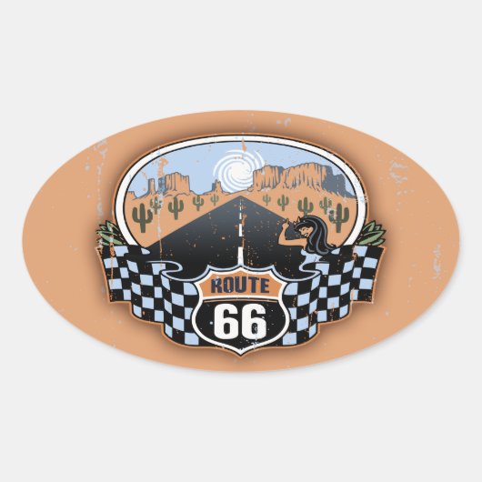 ルート66砂漠 楕円形シール (正面)