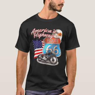 ルート66 – アメリカのハイウェイロードトリップUSAモーターシー Tシャツ