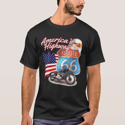 ルート66 – アメリカのハイウェイロードトリップUSAモーターシー Tシャツ (正面)