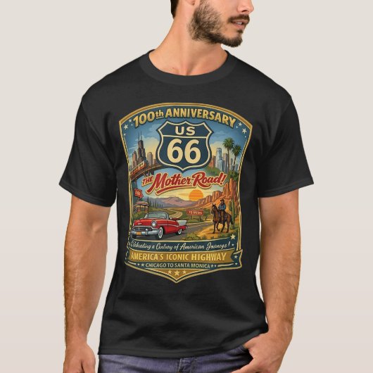 ルート66 アメリカ公路 100周年記念 マザー Tシャツ (正面)