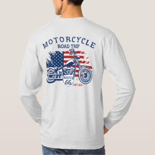 ルート66 アメリカ国旗 オートバイツアーカスタマイズ Tシャツ
