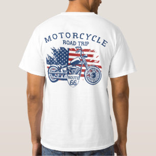 ルート66 アメリカ国旗 バイク ロードトリップ Tシャツ