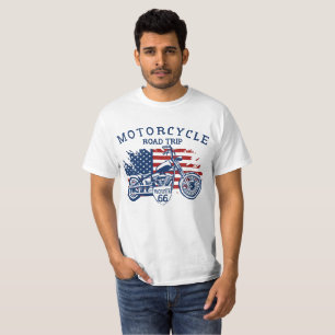 ルート66 アメリカ国旗 バイク ロードトリップ Tシャツ