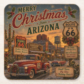 ルート66 アリゾナ クリスマス ホーム バーウェア スクエアペーパーコースター (正面)
