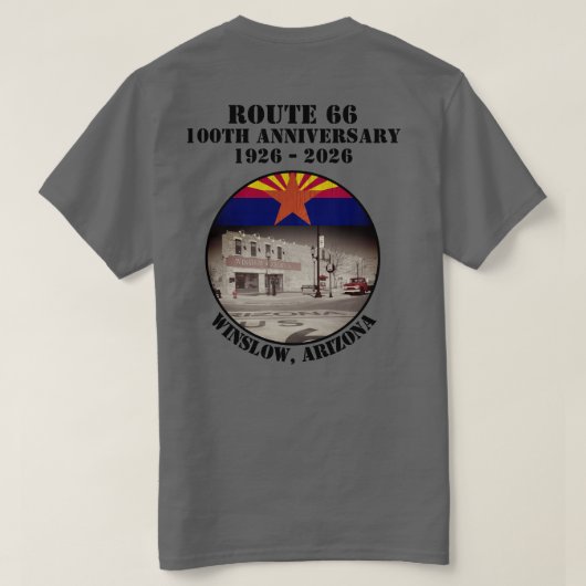 ルート66 ウィンズロー アリゾナ州 バックプリント Tシャツ (デザイン裏面)