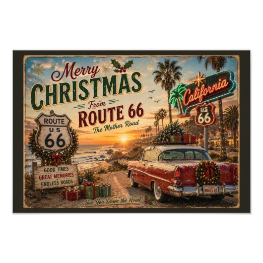 ルート66 カリフォルニア クリスマス ウォールアート (正面)