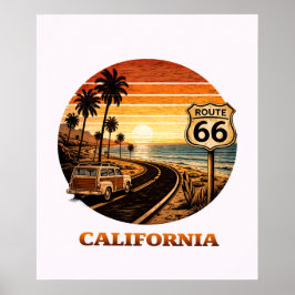 ルート66 カリフォルニア レトロ サンセット コースト ポスター