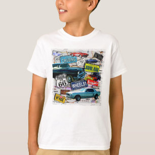 ルート66 -クラシックな車の子供ライトティー Tシャツ