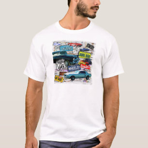 ルート66 -クラシックな車メンズライトティー Tシャツ