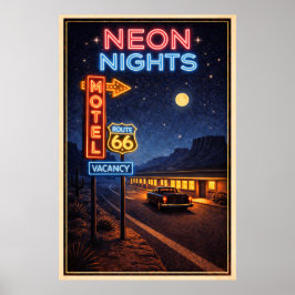 ルート66 ネオンの夜のリトグラフ ポスター