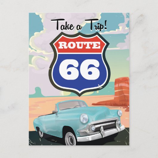 ルート66 ビンテージ旅行ポスター ポストカード (正面)