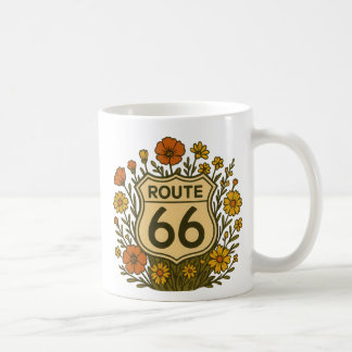 ルート66 ビンテージ フラワー アメリカーナ デザイン コーヒーマグカップ