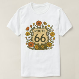 ルート66 ビンテージ フラワー アメリカーナ デザイン Tシャツ