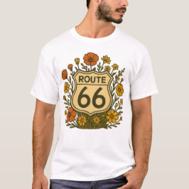 ルート66 ビンテージ フラワー アメリカーナ デザイン Tシャツ