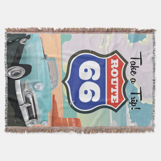 ルート66 ビンテージ 旅行 ポスター スローブランケット (正面)