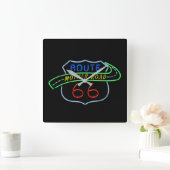 ルート66、マザー道路、ネオンの標識 スクエア壁時計 (ホーム)