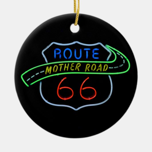 ルート66、マザー道路、ネオンの標識 セラミックオーナメント (正面)