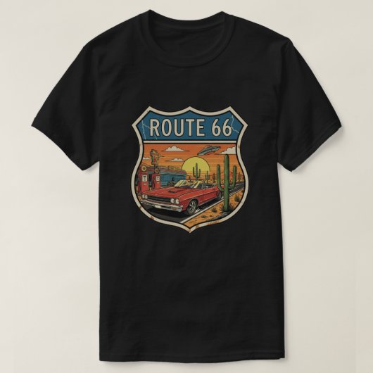 ルート66 レトロ ハイウェイ Tシャツ (デザイン正面)