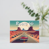 ルート66 レトロ ビンテージ カー 砂漠 旅行 ポストカード (スタンド正面)