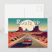 ルート66 レトロ ビンテージ カー 砂漠 旅行 ポストカード (正面/裏面)