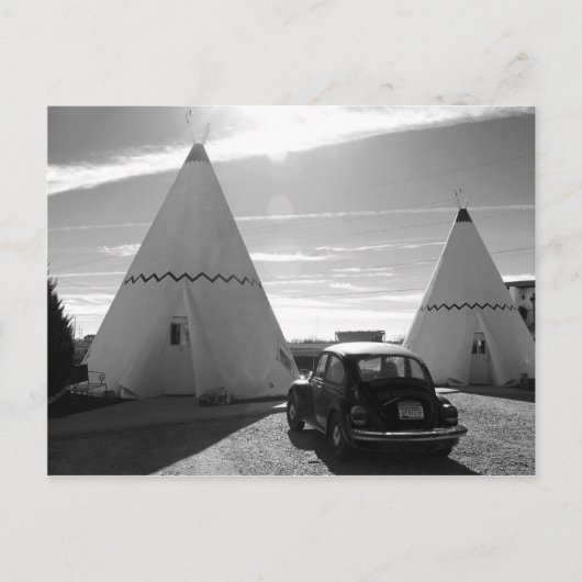 ルート66 ヴィンテージ モーテル 黒と白 ポストカード (正面)