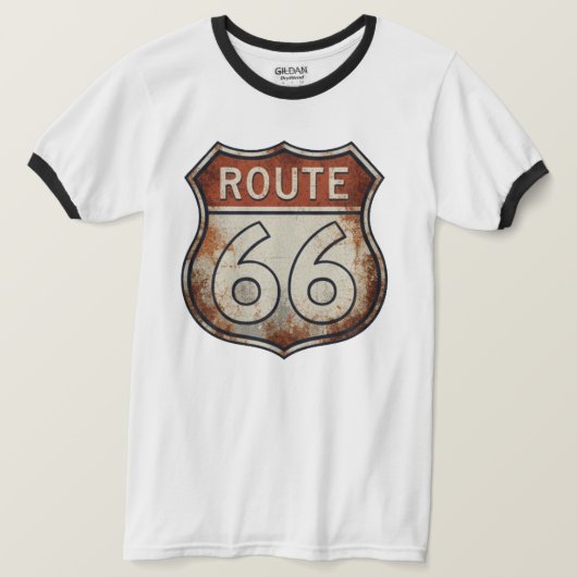 ルート66 錆びた道路標識 Tシャツ (デザイン正面)