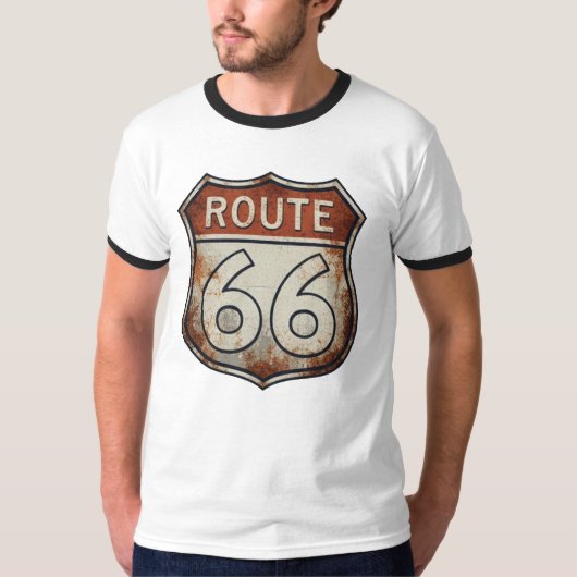 ルート66 錆びた道路標識 Tシャツ (正面)