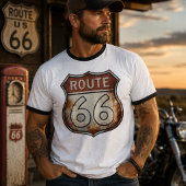 ルート66 錆びた道路標識 Tシャツ