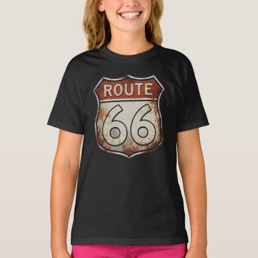 ルート66 錆びた道路標識 Tシャツ (正面)