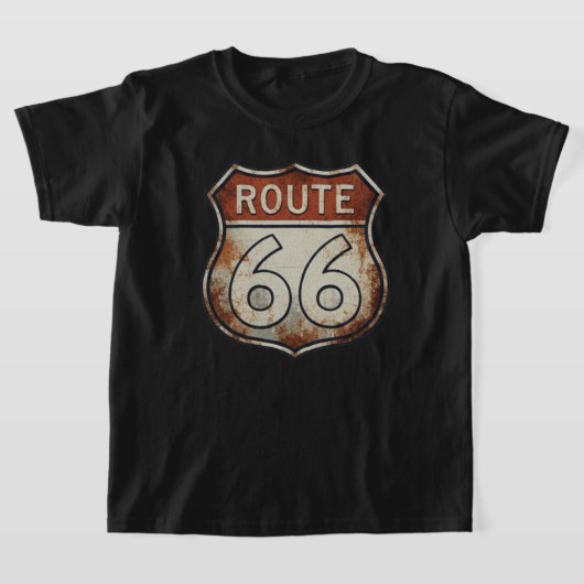 ルート66 錆びた道路標識 Tシャツ (レイダウン)