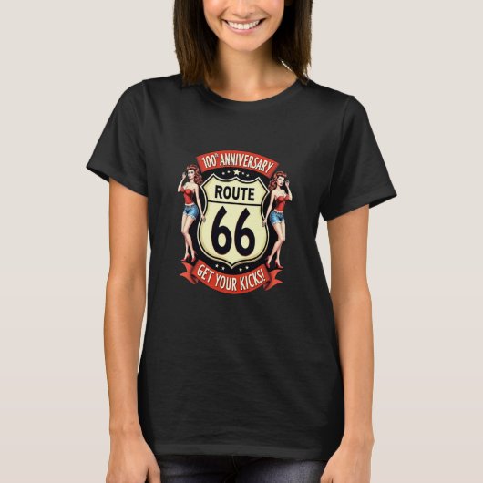 ルート66 100周年記念ヴィンテージスタイルグラフィック Tシャツ (正面)