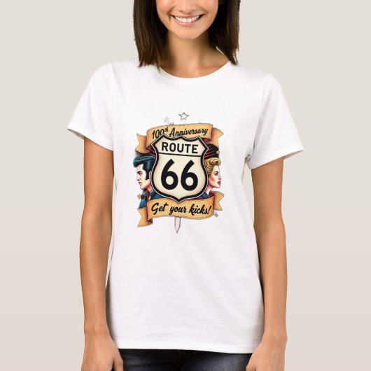 ルート66 100周年記念ヴィンテージスタイル グラフィック Tシャツ (正面)