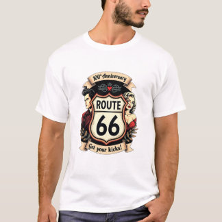 ルート66 100周年記念ヴィンテージスタイル グラフィック Tシャツ