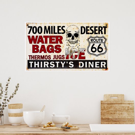 ルート66 - 700マイル砂漠の道端標識 ポスター (キッチン)