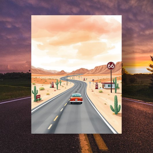 ルート66 USAヴィンテージ水彩旅行 ポストカード